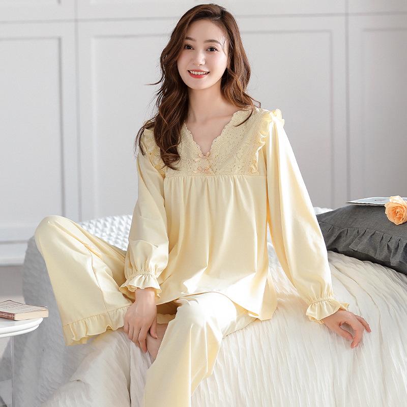 1011 New Women's Pajamas, Pure Cotton Long Sleeve Princess Style Loungewear, Plus Size Set for Autumn and Winter