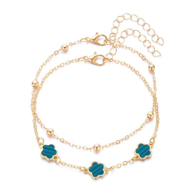 Lucky Five Leaf Flower Charm Anklets for Women Simple Layered Chain Anklet Leg Bracelets Beach Foot Chain Jewelry Accessories