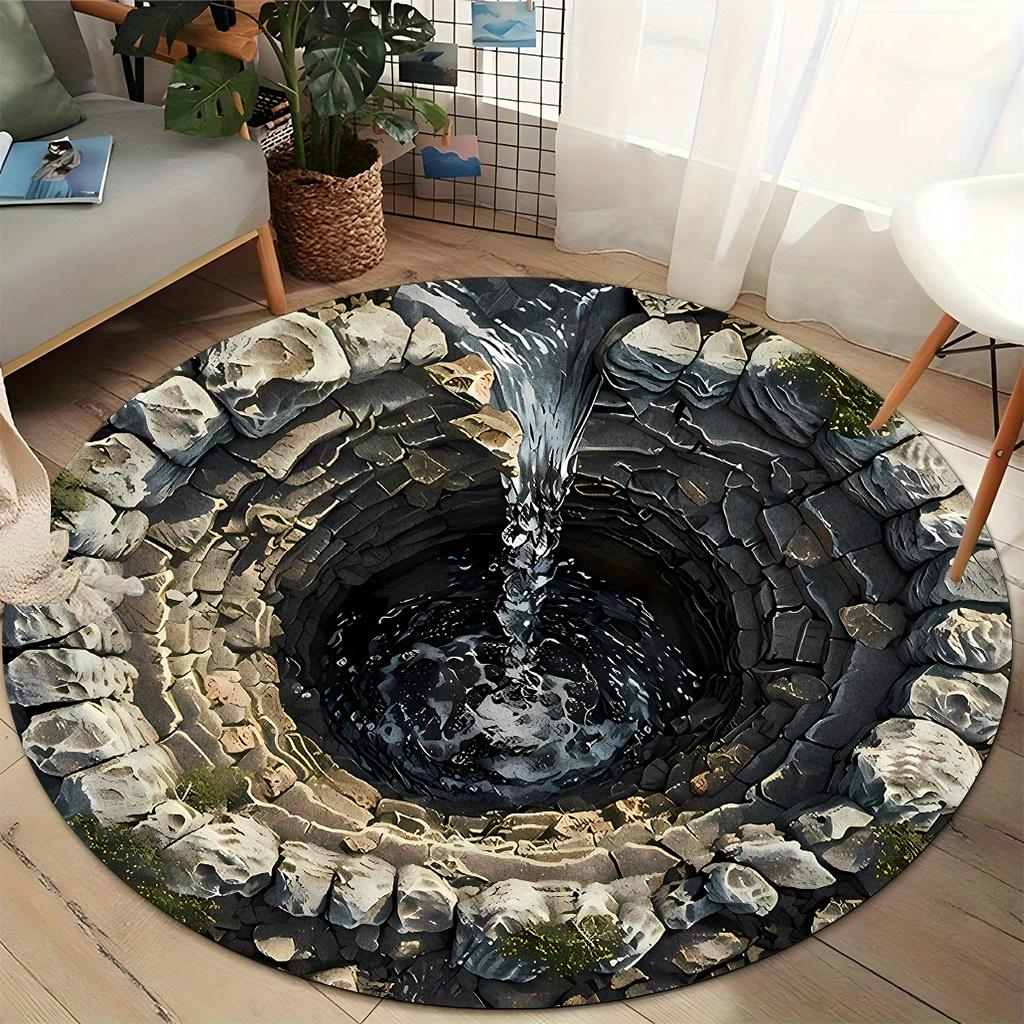 

3D Stone Cave Visual Design Pattern Round Rug, Non-slip Floor Mat for Living Room, Bedroom, Bathroom, Holiday Home Decoration 60cm