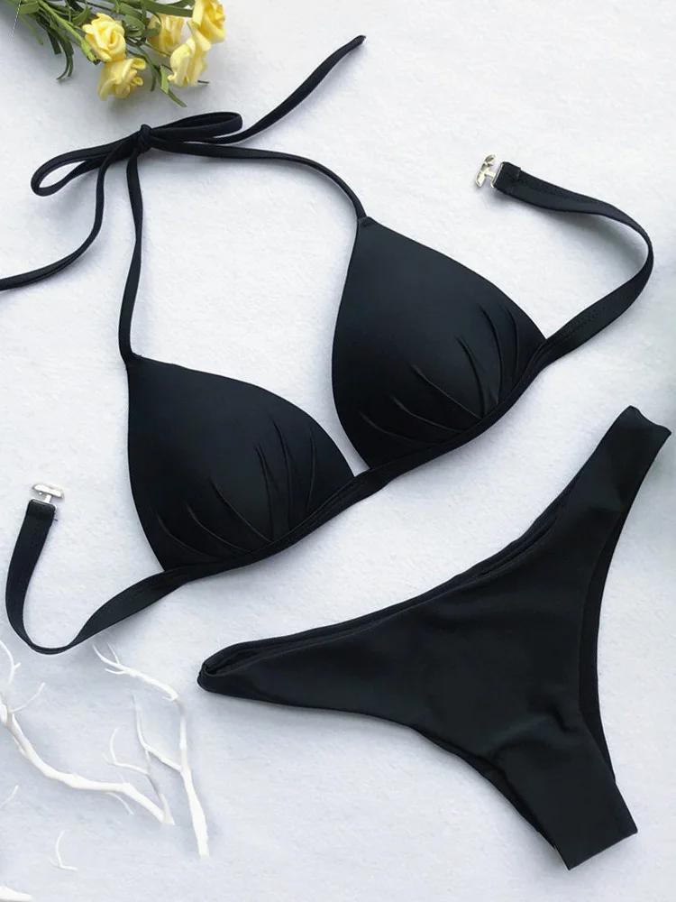 2025 Halter Bra Cup Bikini Women Swimsuit Female Push Up Swimwear Two Pieces Bikini Set Brazilian Bather Bathing Suit Swim Lady