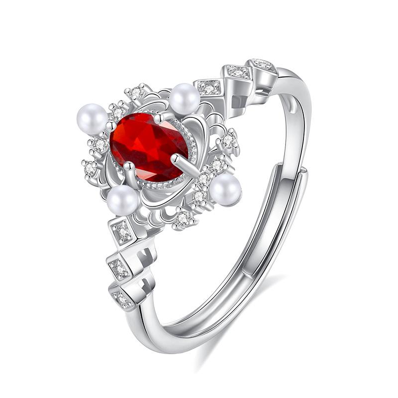 Light Luxury Natural Crystal Stone Bead Opening Ring S925 Sterling Silver Women's Temperament Versatile Snowflake Small Fresh Ring Fashion Gift