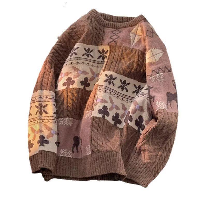 

Мужской вязаный свитер в стиле ретро с плетением - модная, теплая, свободная зимняя куртка 2023 г. Large кофейный