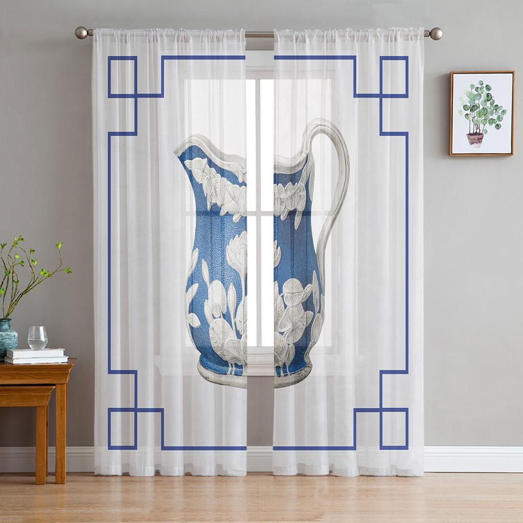 Lanterna Fiore di Pruno Tende Retrò in Garza Per Camera da Letto Bambini Schermo per Cucina Soggiorno Decorazioni per le Feste Tenda Voile