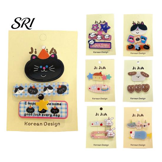 Cat Pattern Hair Pins 2/3Pcs Girl Hairpins Cats Puppies Rabbits Bread Broken Fixer Clips Smooth Edges Side Bang Accessories Puppy Design Hairpin