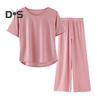 Women's Summer Pajama Set Round Neck Short Sleeve Top And Pants Sleepwear Set Casual Loose Two Piece Lounge Set