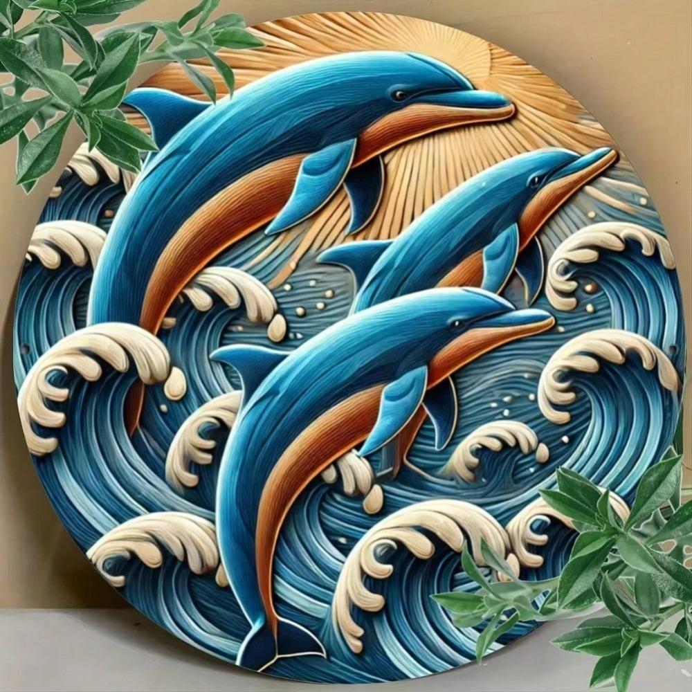 Metal Art Dolphin Wall Decor Ocean Waves Home Gift Spring Modern 2D Coastal Living Room Bedroom Patio Dorm