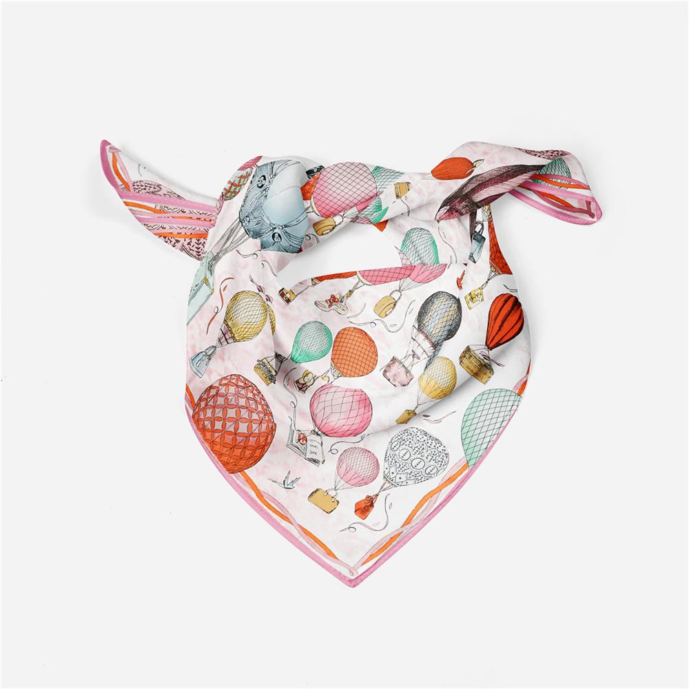 Twill Silk Scarf Women Hot Air Ballon Painting Square Scarves Wraps Bandana Small Hijabs Silk Foulards Tie Headband 53CM