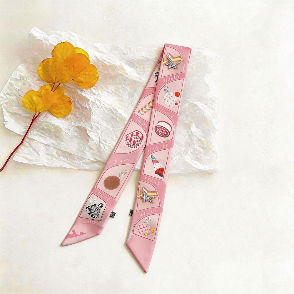 Printed Plaid Scarf Bow Ties Long Ribbon Scarves Elegant Long Silk Scarf  Neckerchief Decoration