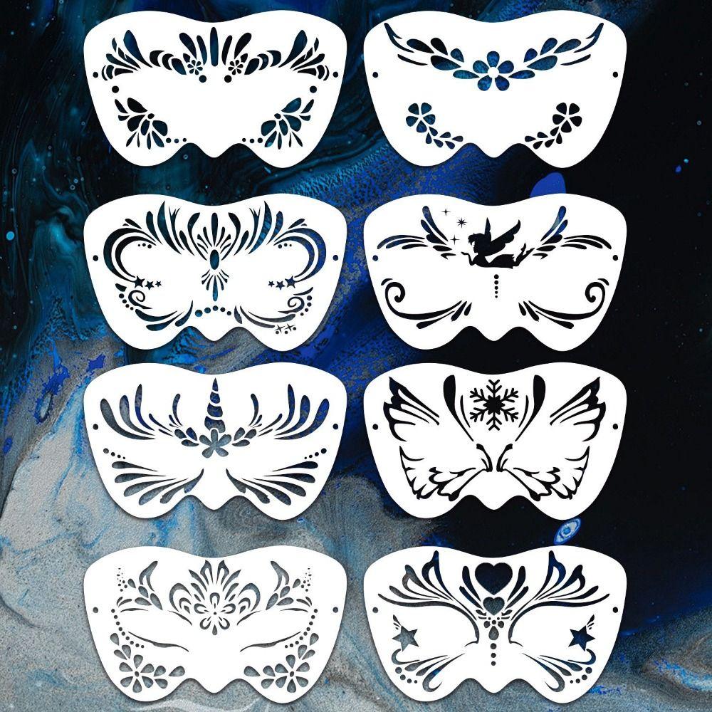 8Pcs Hollowed Face Painting Stencils Face Tattoo DIY Makeup Tools Party Makeup Stamps Drawing