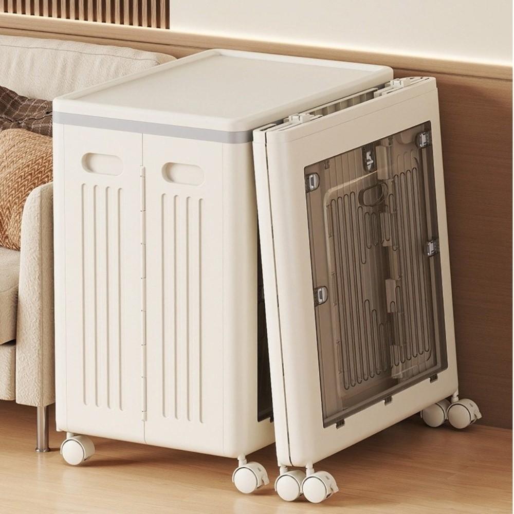 Foldable Wardrobe Storage Box with Wheels Dust Proof Clothes Storage Basket Plastic Stackable Toy Storage Box Household Use
