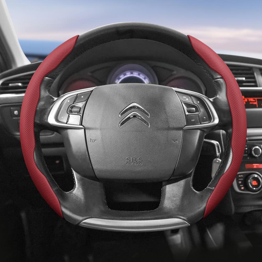 Suitable for Citroen Breathable Leather Steering Wheel Cover with Segmented Quick-Release Design, Non-Slip and Durable, for Models Such as C3, C4 X, B