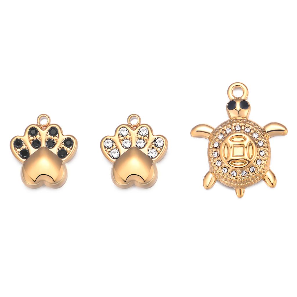 4Pcs Cute Crystal Pet Paw Charms Stainless Steel Turtle for Jewelry Making DIY Earrings Bracelet Necklace Supplies Accessories