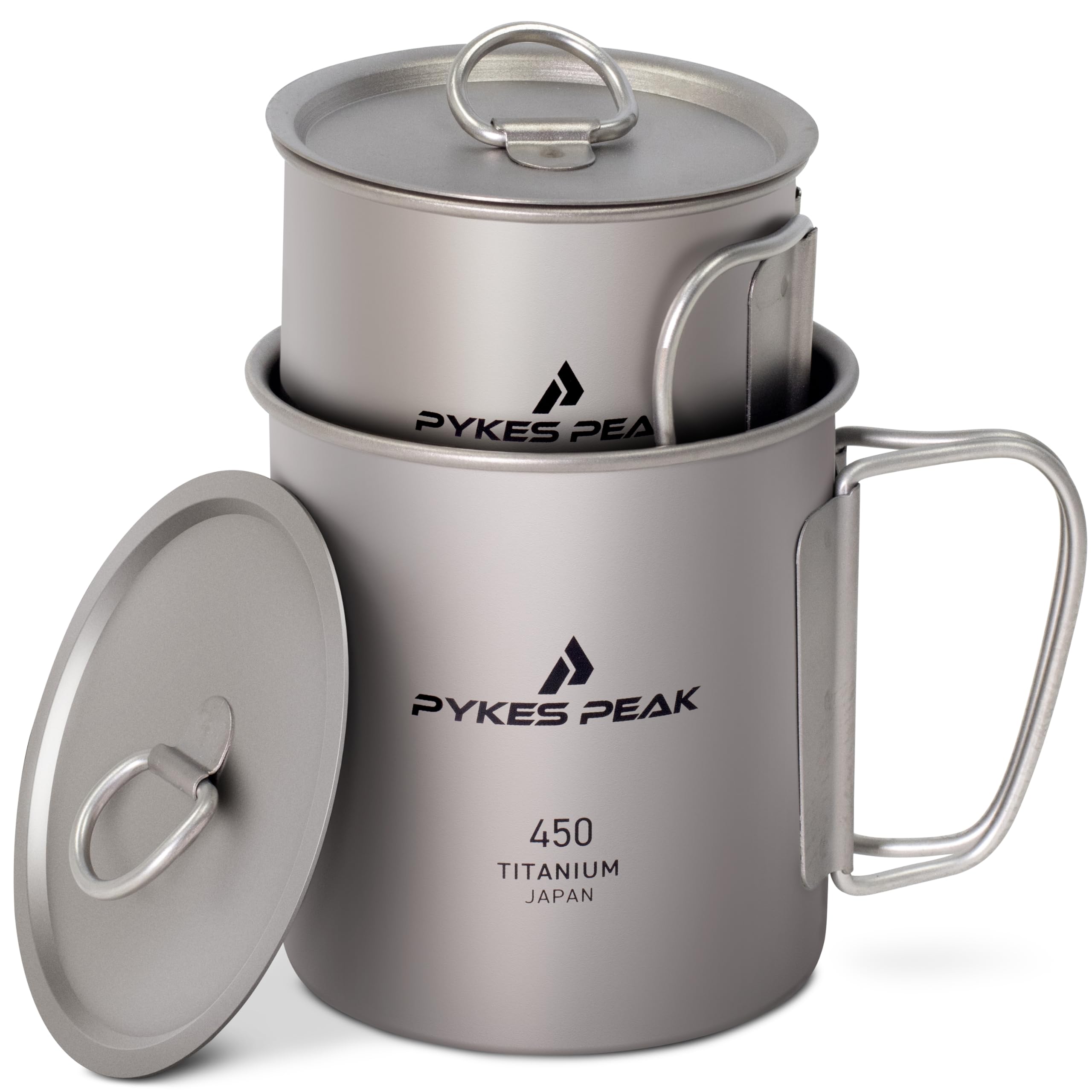 

PYKES PEAK Titanium Mug and Lid Set Made in Japan Suitable for direct flame Titanium mug cups for camping and outdoor 300ml 450ml - (Tsubame-Sanjo) -