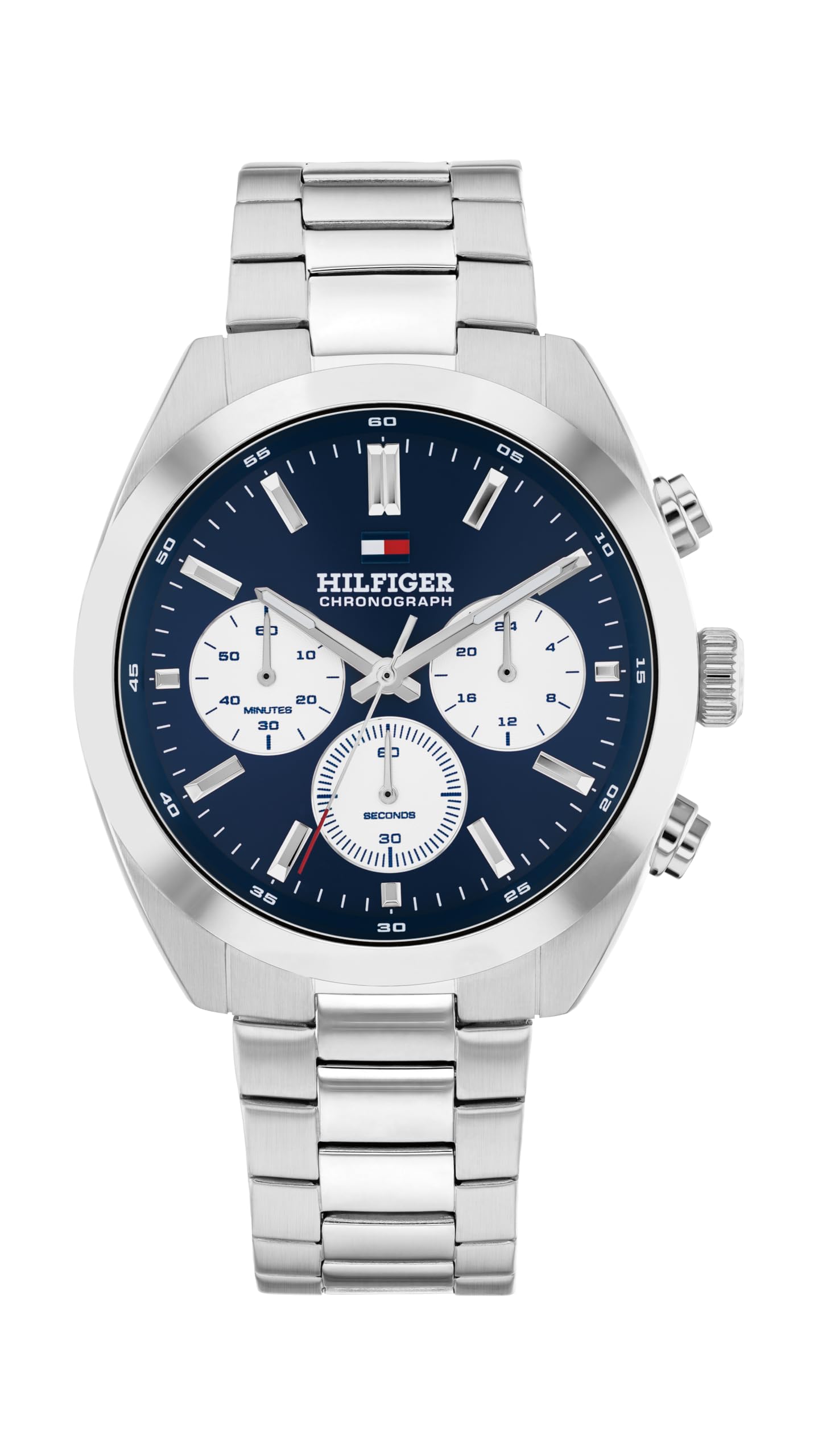 Tommy Hilfiger Chronograph Quartz Watch with Stainless Steel Bracelet or Leather Bracelet Men s Strap, Silver,
