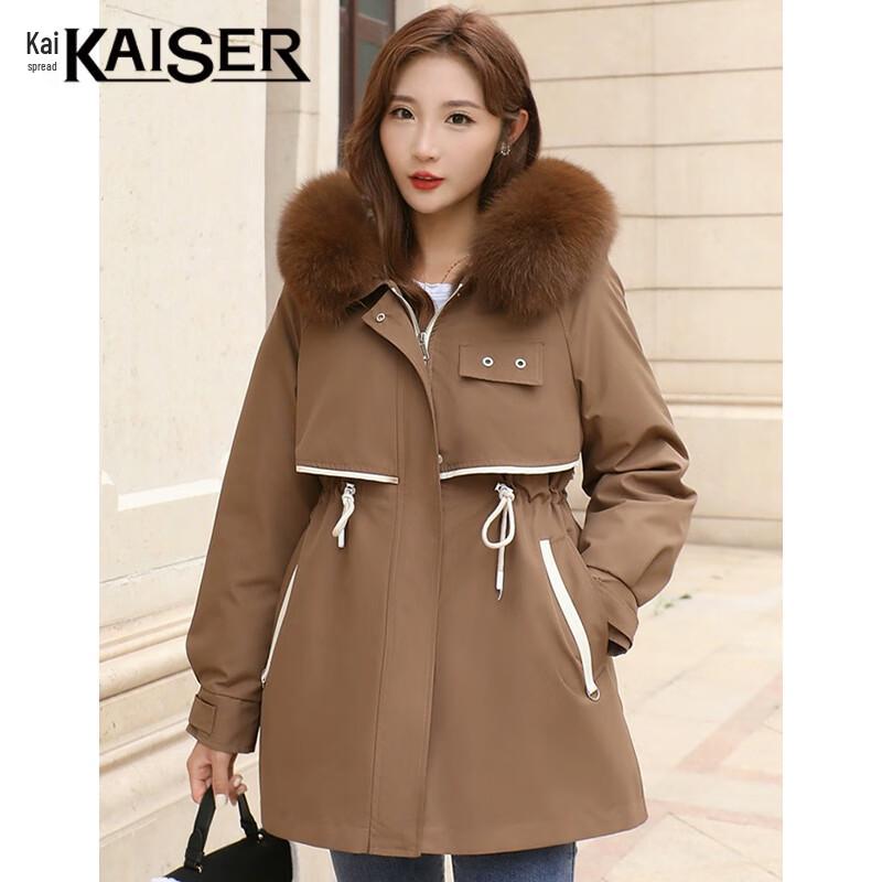 KAISER Women's Fox Fur Collar Rabbit Fur Lined Parka Coat