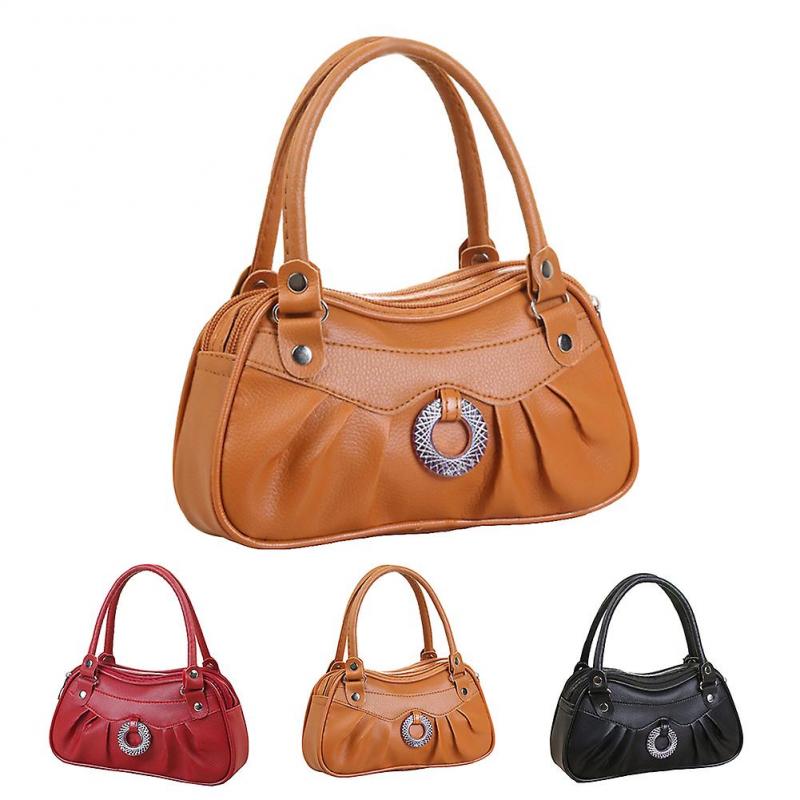 Fashion Women Solid Color Handbag Faux Leather Tote Shoulder Bag Storage Pouch