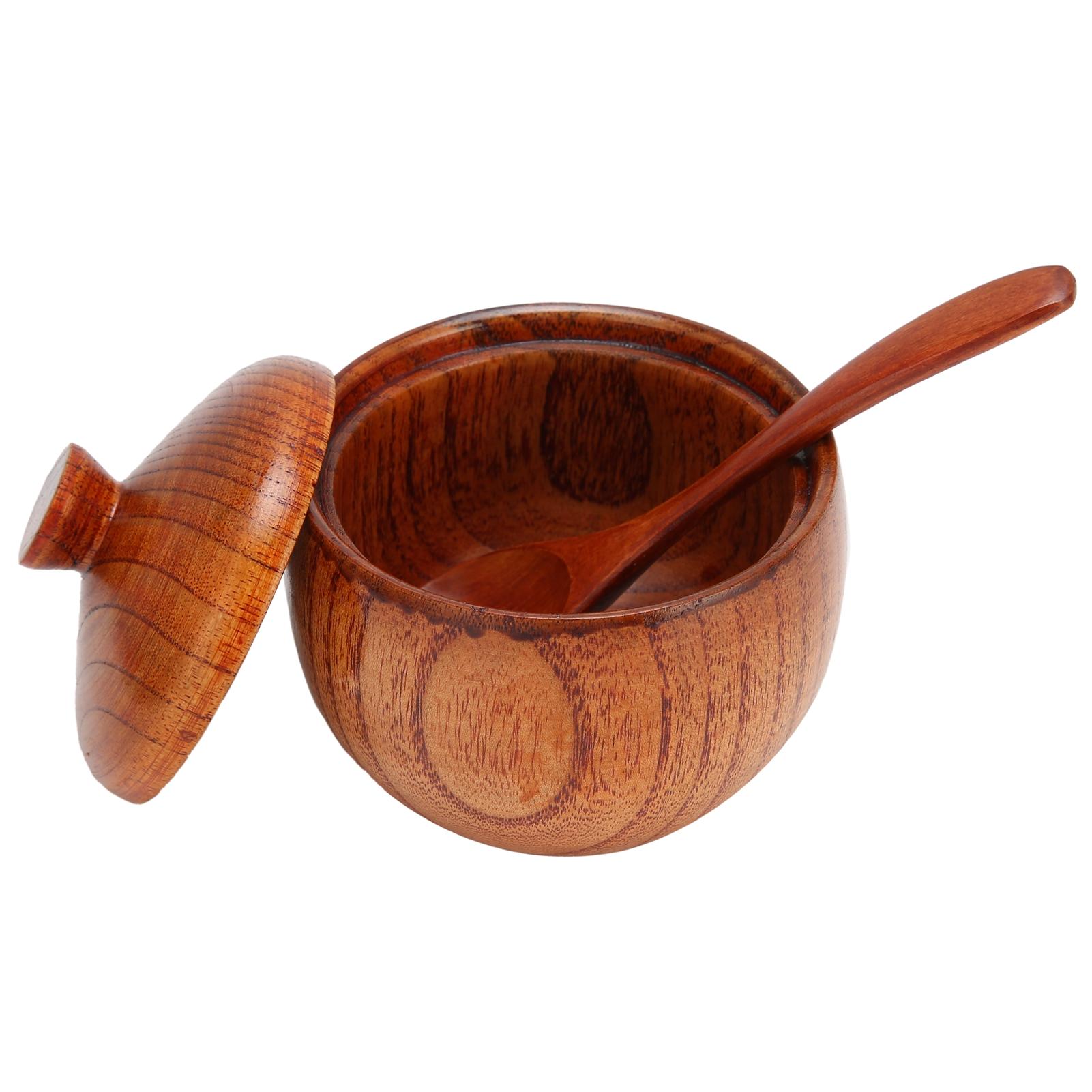 

Wood Spice Pot Sugar Bowl Salt Pepper Seasoning Box with Spoon and Lid Kitchen Tool