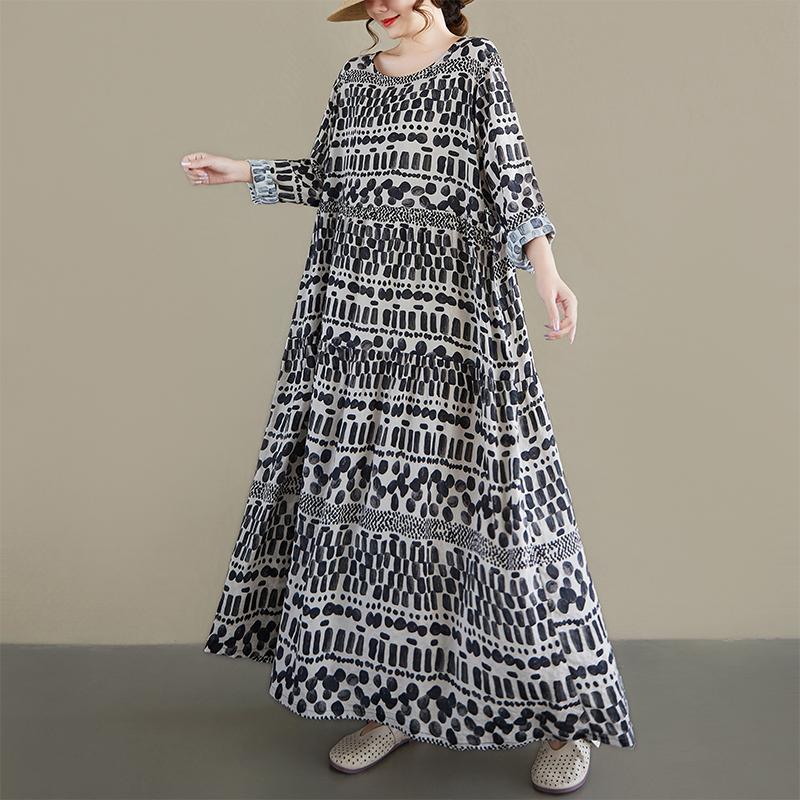 DIMANAF New 2026 Women Plus Size Spring Summer Beach Long Dress Lady Loose Oversize Maxi Floral Print Black Dresses