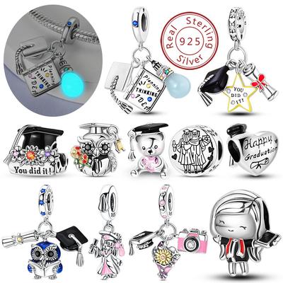 Graduation Series Original Charms Beads Pendant Copper Flowers Cap Heart Charms Fit Bracelet Diy Party Jewelry Gift