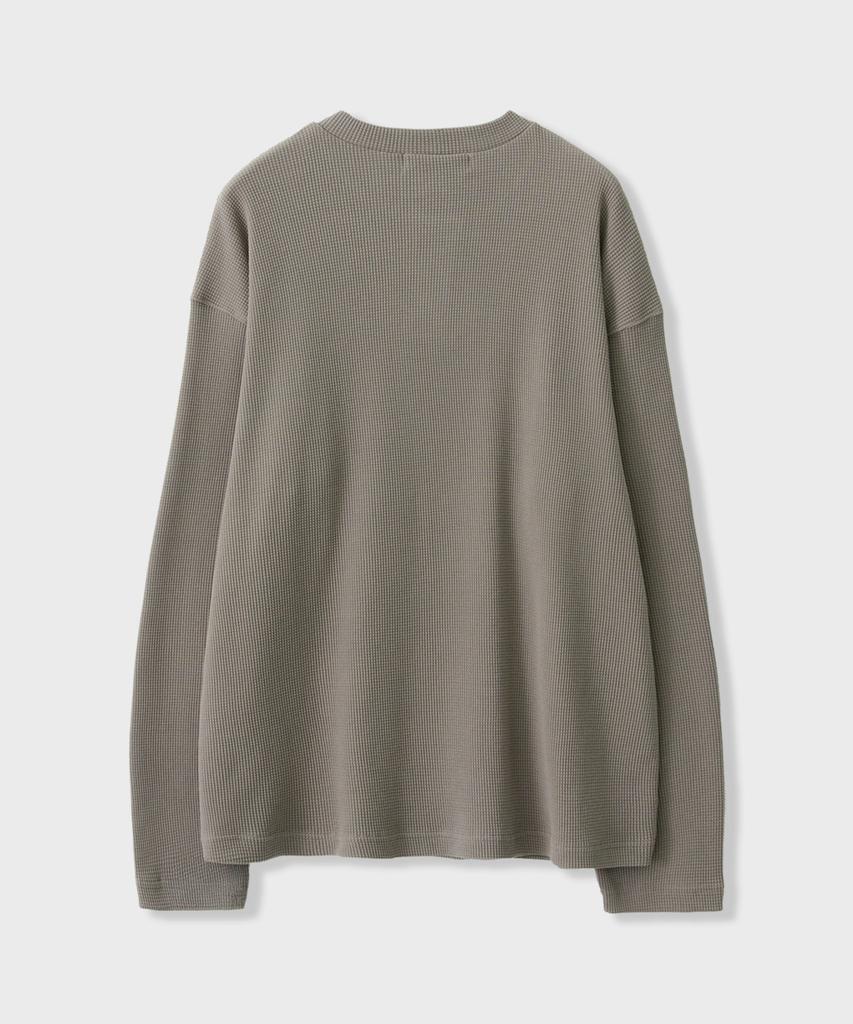 LEIRE Waffel Henley-Hals Langarm-T-Shirt [Mochabraun]