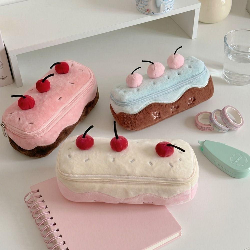 Cake Kawaii Pencil Case Heart Pencil Pouch Fashion Plush Cherry Pen Bag School Supplies