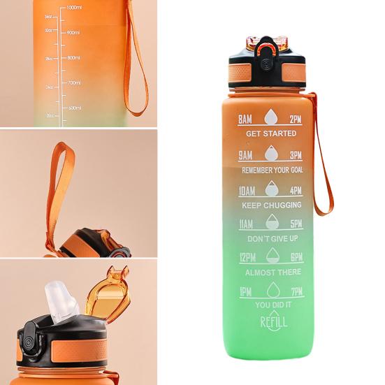 1000ML spor su şişesi motivasyon pipetli şişe zaman işaretleyici ile sızdırmaz içme suyu şişesi ev için açık