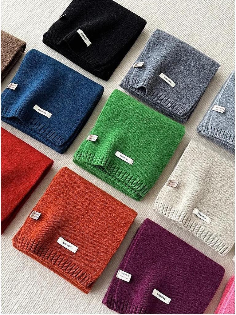 100% Australian Merino Wool Scarf - New Style Solid Color, Unisex Winter Warm Knitted Neck Warmer