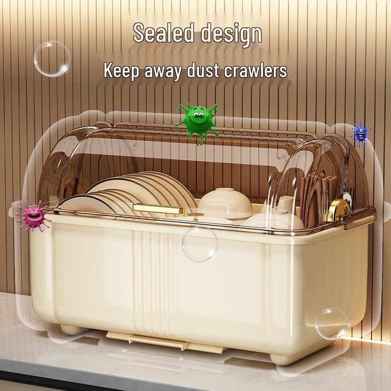 Kitchen Dish Rack Cabinet with Lid for Plates, Bowls, and Chopsticks