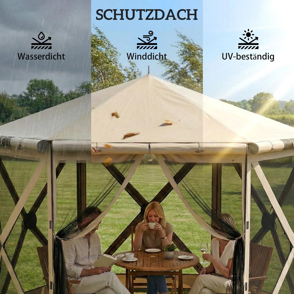 3 m x 2.6 m Hexagonal Gazebo with 6 Sides and Carry Bag, Waterproof, UV-Resistant, Party Tent