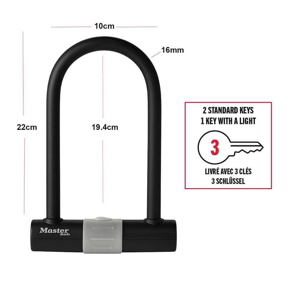 Master Lock Sold Secure Motorbike D Lock , Key, 200 x 100 mm
