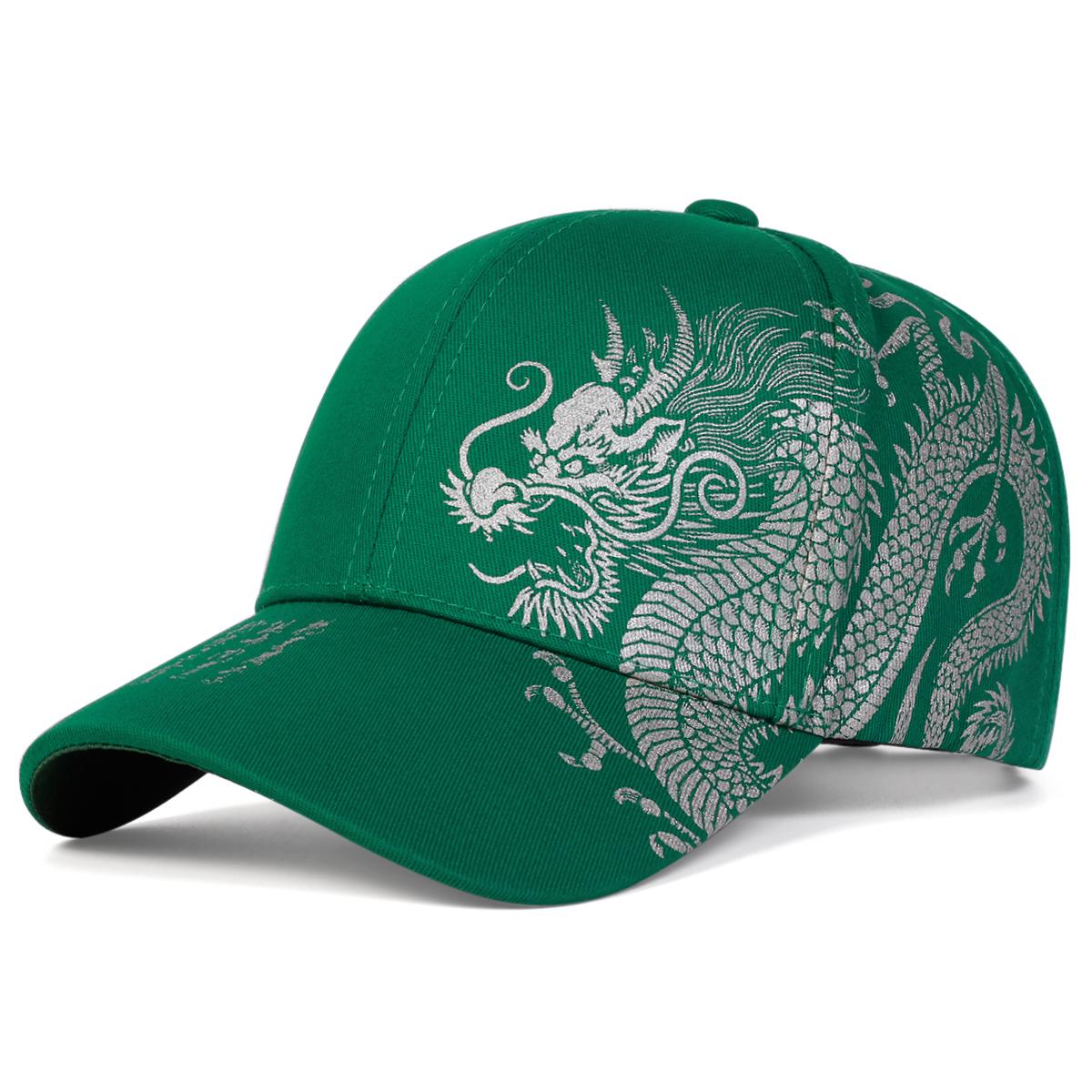 

Унісекс Бейсболки Снепбек з принтом Золотого Дракона Весна та Осінь Для вулиці Регульовані Повсякденні Капелюхи Капелюх від сонця зелений