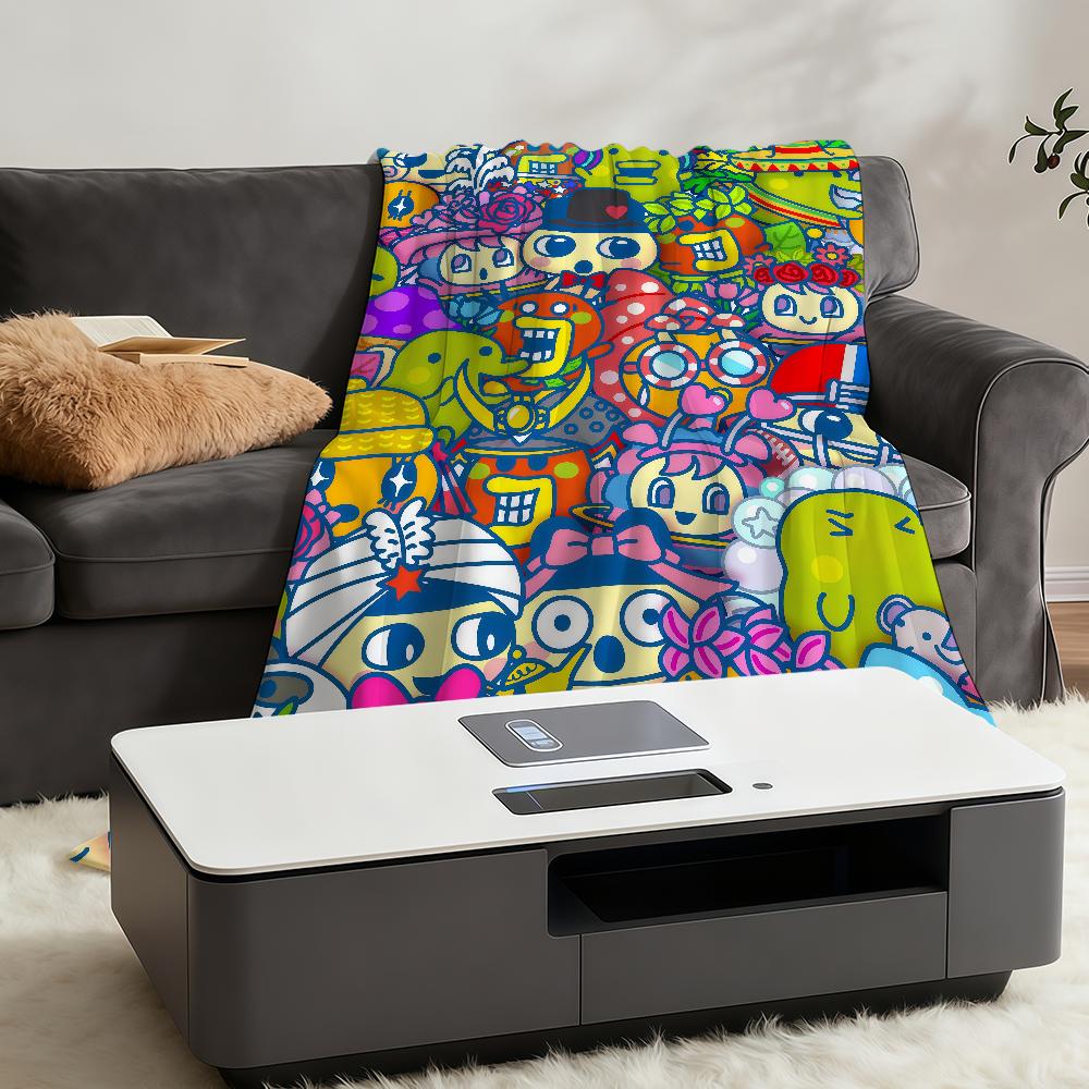 Funny Art Face T-TTamagotchiS-ES Kuchipatchi Blanket Throw Super Cosy Plush Living Room Sofa Couch Childish Birthday Gifts