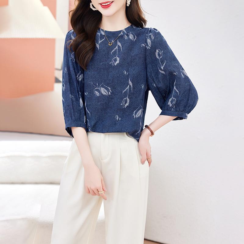 

Женская блузка из шелкового жаккарда, новая весенне-летняя, темпераментная, большого размера, свободная, внутренняя, универсальный топ из шелка тутового дерева XXXL