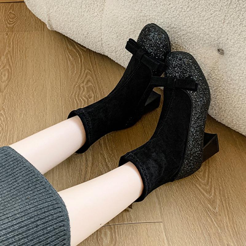 

Женские ботильоны Bow Bling с толстыми ботильонами, модные дизайнерские туфли на среднем каблуке, новый бренд 2025 года, трендовые зимние туфли-лодочки Goth Botas De Mujer 41