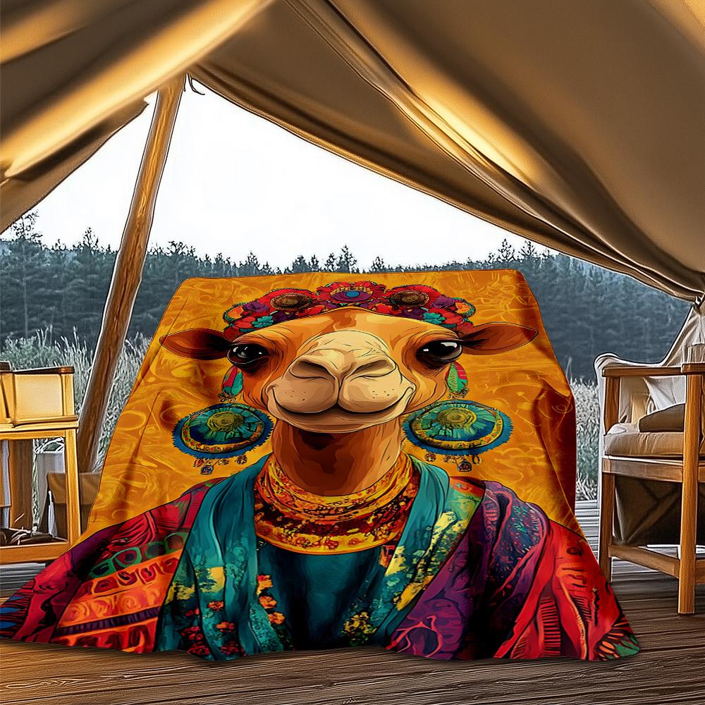 

1pc Camel Ethnic Jewelry Outdoor Blanket - Lightweight Flannel Throw For Travel, Camping, Livingroom, Couch, Chair yy251114245 75x90cm