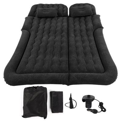2‑In‑1 Multifunction Inflatable Travel Mattress PVC Flocking Soft Sleeping Rest Cushion for Car SUVBlack