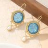 Vintage Imitation Pearl Inlaid Synthetic Aquamarine Dangle Earrings for Women Exquisite Banquet Pendant Jewelry Crafts