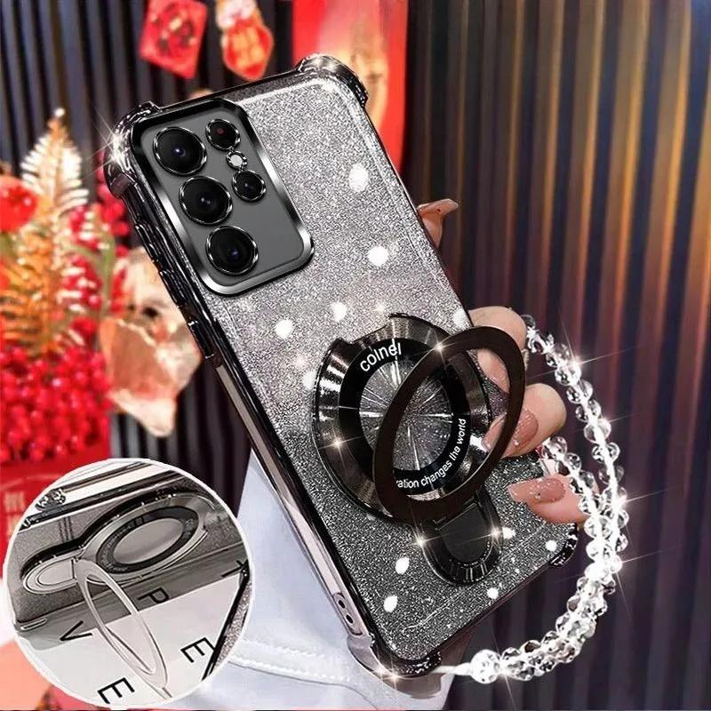 For Xiaomi 15T Xiomi 17 Pro Max 13T 14T Pro 15 Ultra Shockproof Phone Case Glitter Magnetic Bracket Holder Bracelet Soft Cover