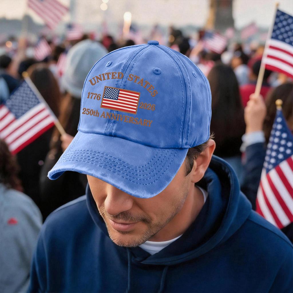 Unisex Vintage Washed Baseball Cap with United States 250th Anniversary 1776 2026 Print Adjustable Fit Classic Style