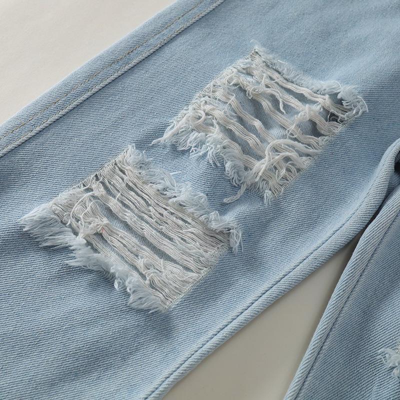 Baby Autumn Jeans 2025 New Children's Korean Version Fashionable Washed Ripped Wide-leg Trousers