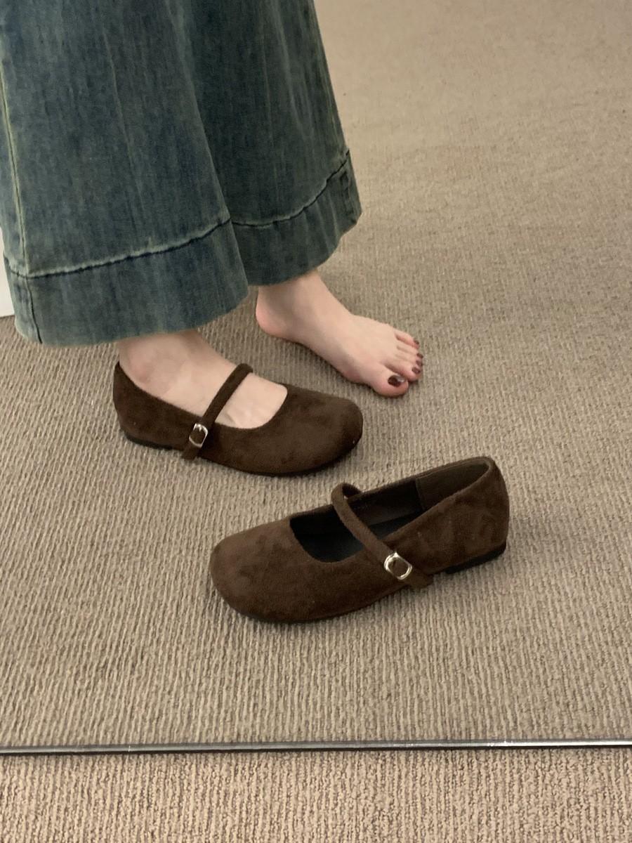 

Retro evening breeze, flat suede round-toed Mary Jane shoes, versatile and not tiring feet, shallow lipstick ballet single shoe girl 40