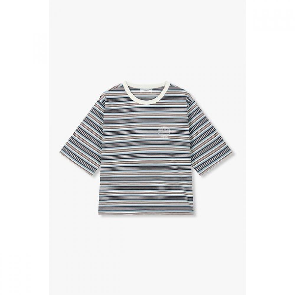 STudio Tomboy MulTi STripe Crop ShorT Sleeve T shirT  9176322976 Blue