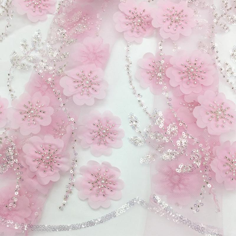 100*130cm 3D Blossom Flower Tulle Mesh Sequin Lace Fabric For Diy Sewing Wedding Dress Shawl Stage Costume Crafts