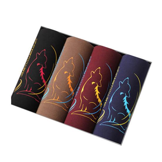 4 Pcs Men's Underwear Fiber Large Flat Corner Pants Four Corner Pants Youth Comfortable Elastic Dragon Print Flower Underwear