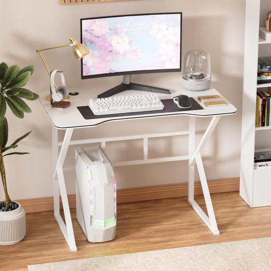 40 Inch Gaming Desk, Ergonomic Computer Desk with Large Carbon Fiber Desktop, Gamer Workstation PC Table for Home,