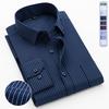 Classic Blue Striped Business Casual Shirt Men's Autumn Slim Lapel Long Sleeve Office Banquet Wedding Formal Social Shirt