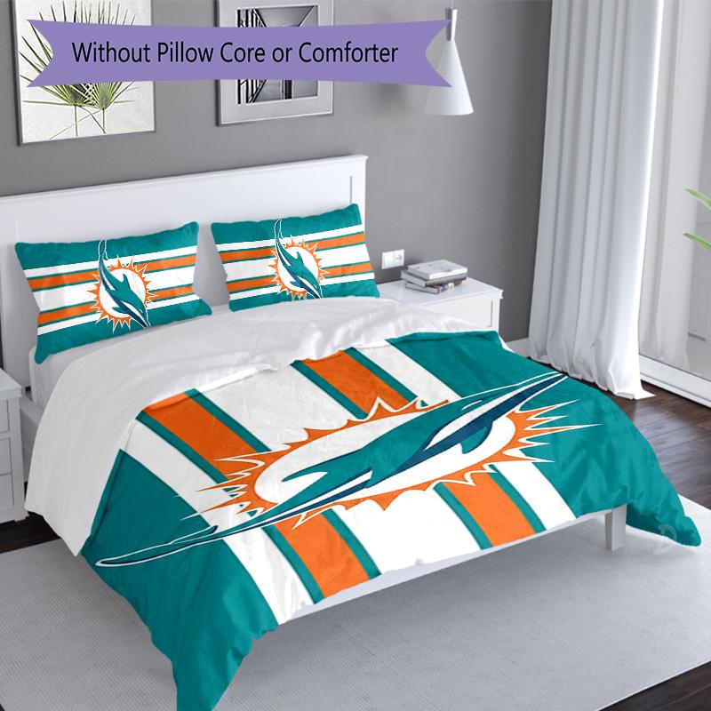 3pcs Miami Dolphins logo pattern bedding set duvet cover set includes duvet cover &pillowcases, perfect all season bedroom decoration & gift