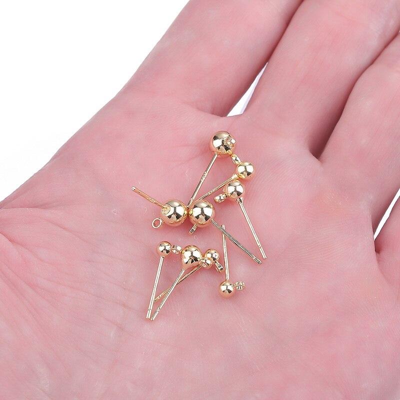 10Pcs 18k Gold Plated Round Ball Stud Earrings Post With Loop Earring Base Connectors Linker For DIY Jewelry Making