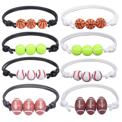 2Pcs Basketball Baseball Bracelet Wax Thread Woven  Sports Hand Ornaments