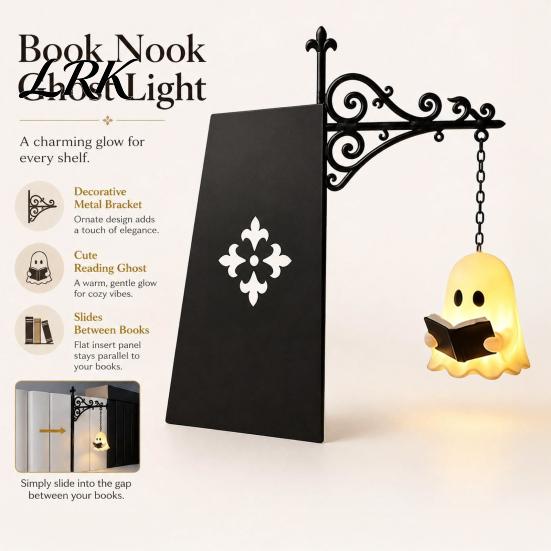 Retro Metall-Winkel-Lampe Geist Bücherregal Nachtlicht, Lese-Laterne mit Schiebe-Einsatzplatte, Geformter Tisch Vintage Eisen Gemütlich Warm Dekor für